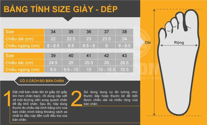 Cách đo, chọn size giày và bảng quy đổi size giày chuẩn